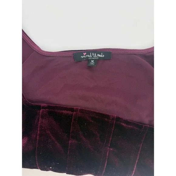 Burgundy Velvet Corset Top Mesh Panel Bustier Crop Tank Y2K Clubwear Soft - Picture 6 of 6
